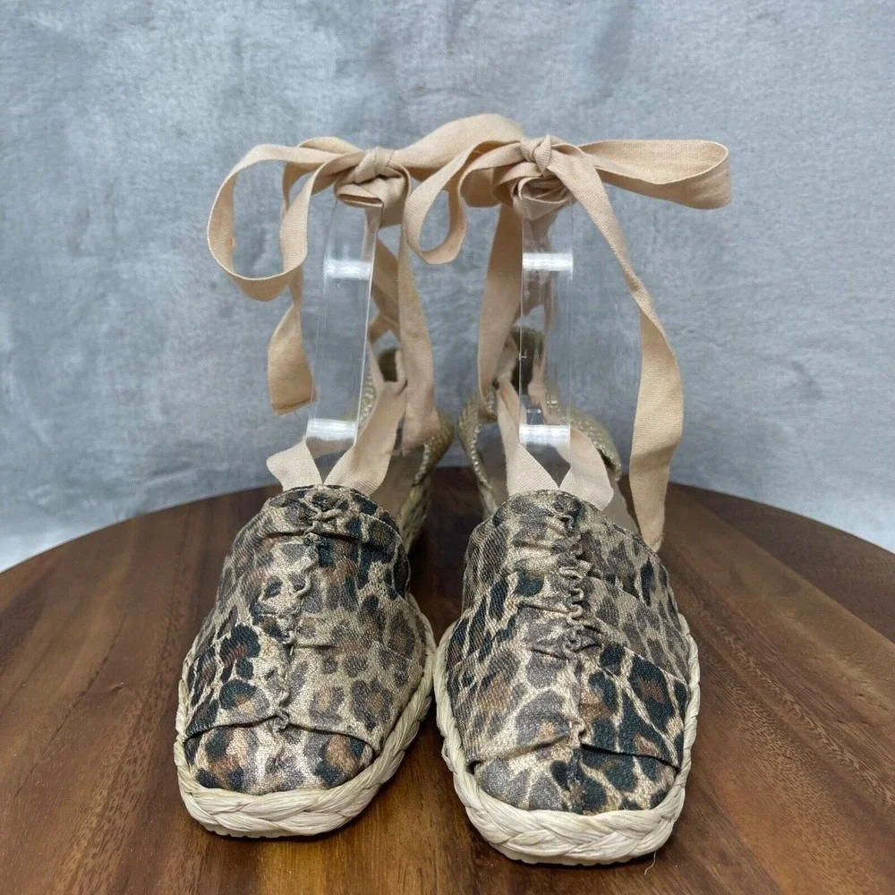 Stuart Weitzman Shoes 5.5 M Cheetah Print Espadrilles Denia‎ Lace Up Ankle Strap